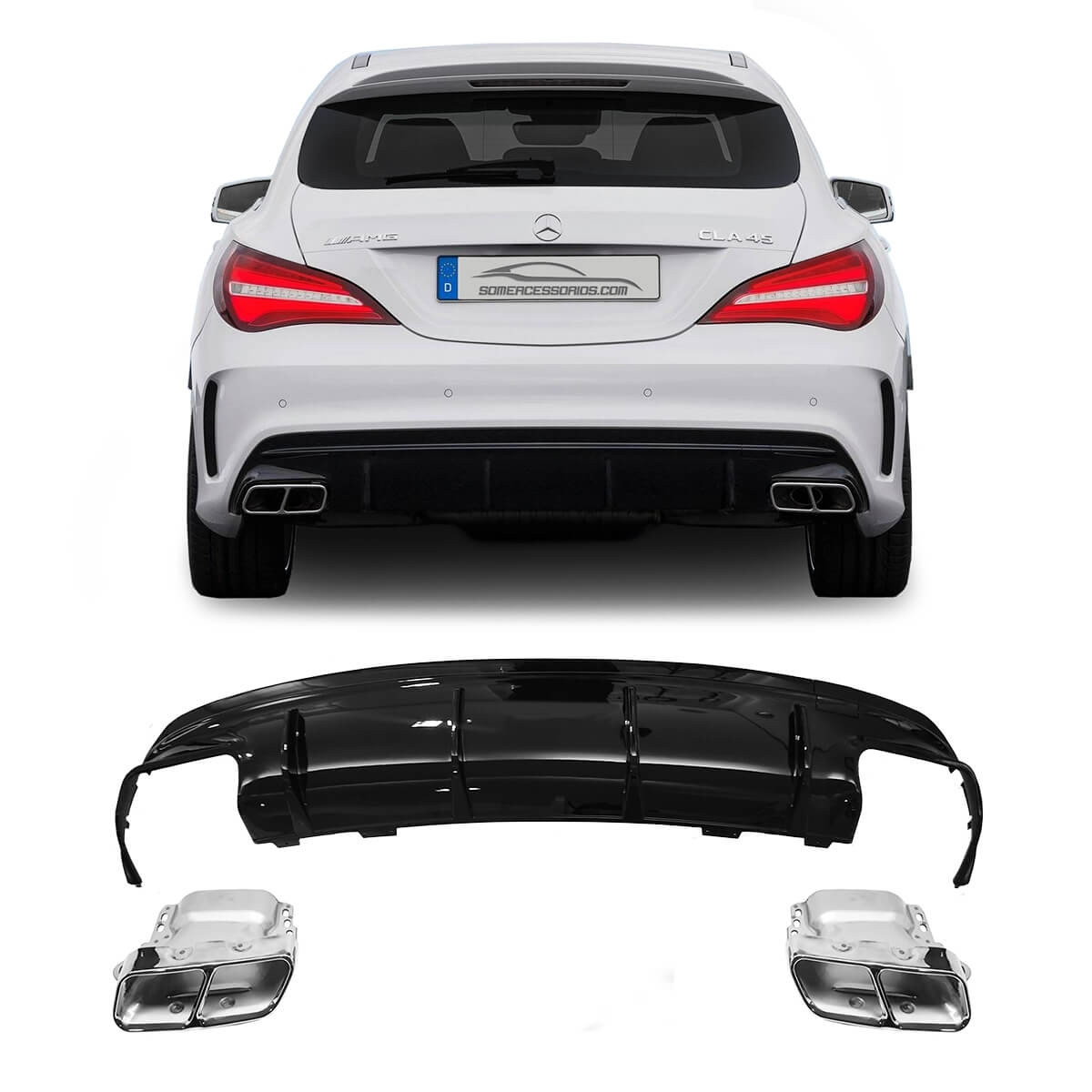 KIT TERMINAL ESCAPAMENTO ESPORTIVO MERCEDES CLA W117 PONTEIRA CROMADO Vo6