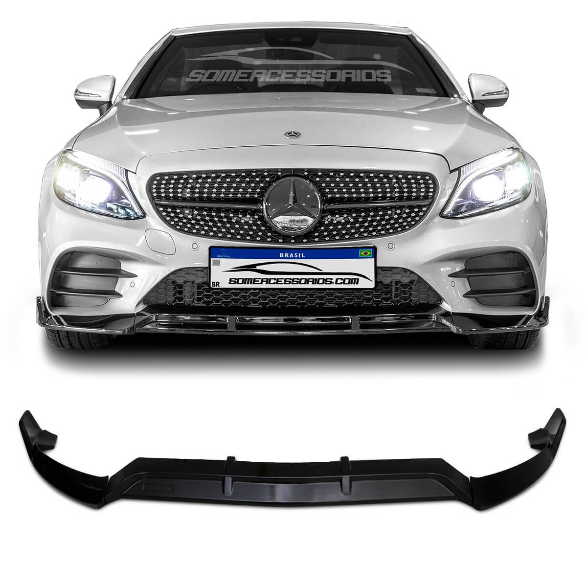 SPOILER PARACHOQUE DIANTEIRO MERCEDES CLASSE C W205 C250 C300 AMG BLACK Vo6