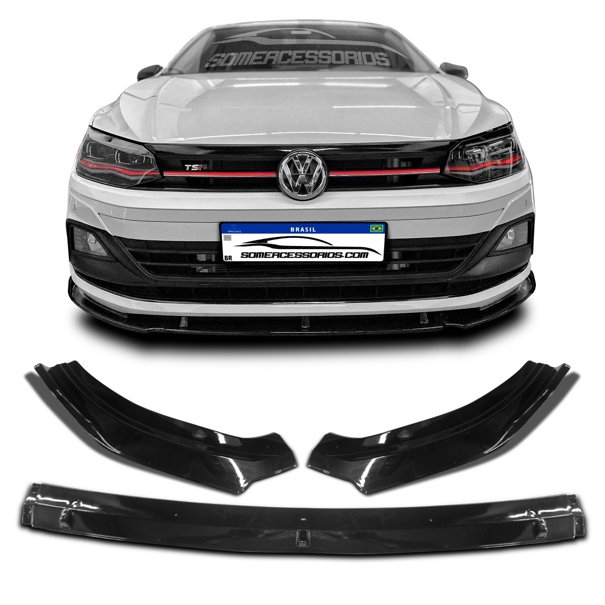 SPOILER FRONT LIP DIANTEIRO 3PÇS VOLKSWAGEN POLO BLACK PIANO VO6