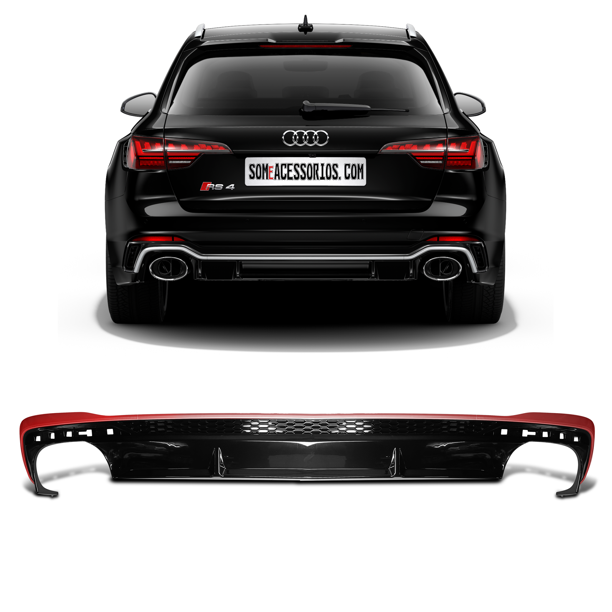 SPOILER DIFUSOR MODELO RS AUDI A4 VERMELHO ACETINADO Vo6