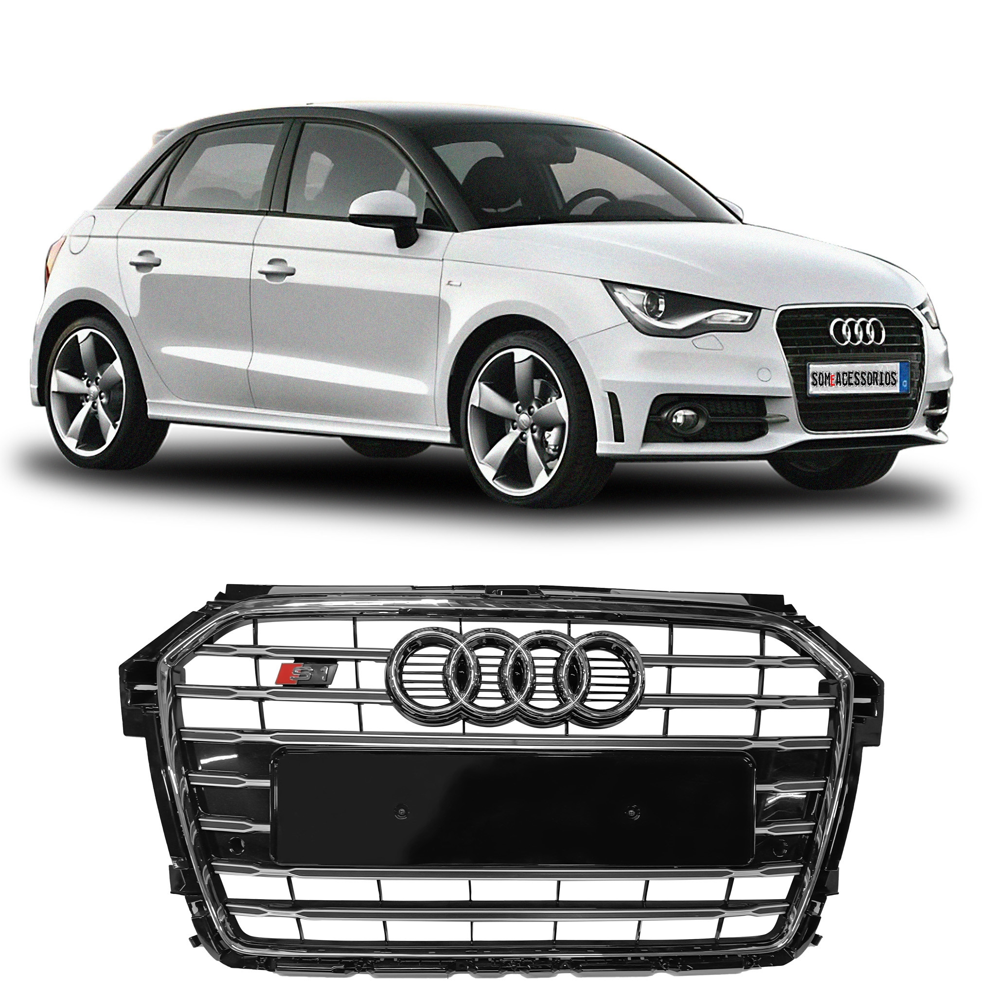 GRADE MODELO ORIGNAL COM CROMADO AUDI A1 BLACK PIANO Vo6