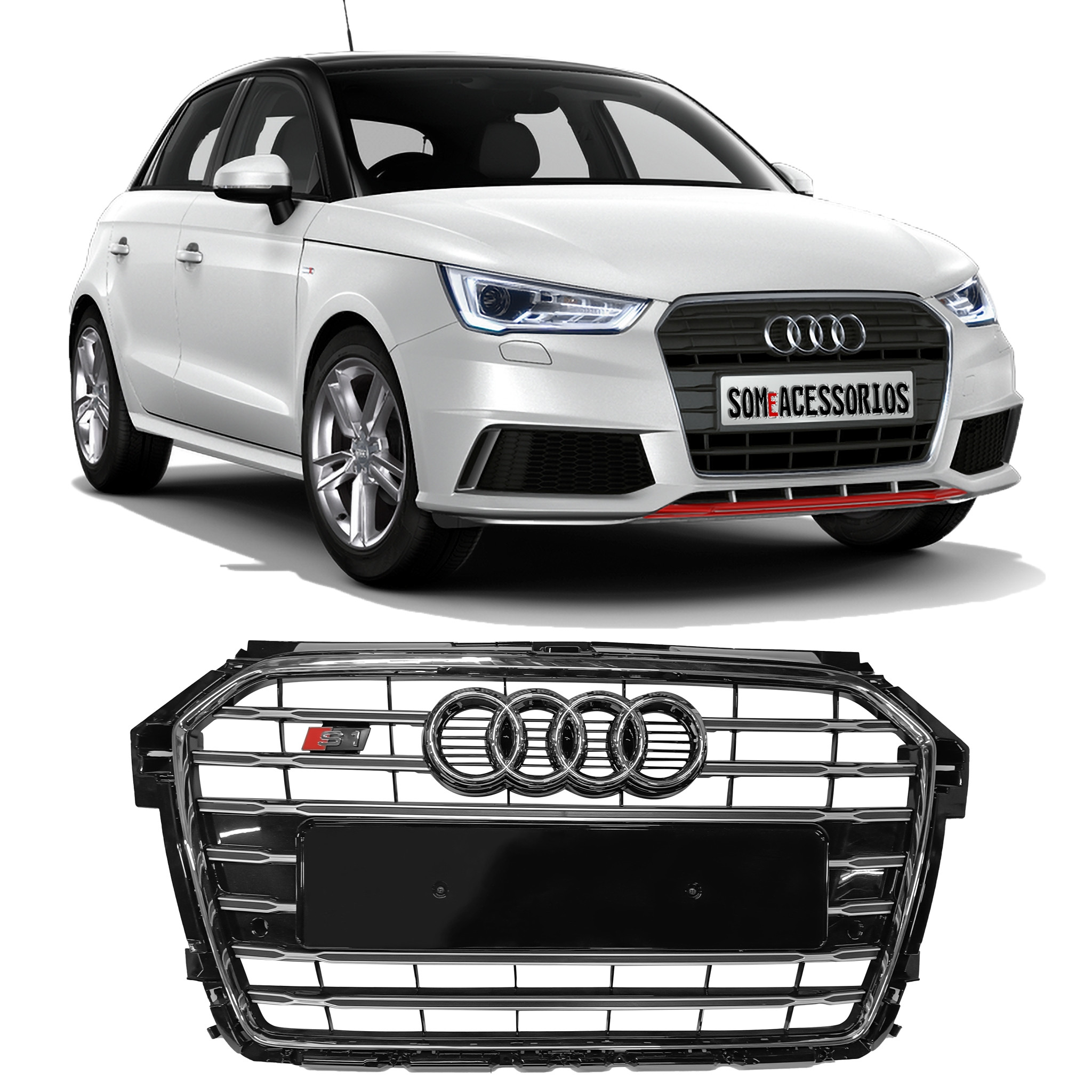 GRADE MODELO ORIGNAL COM CROMADO AUDI A1 BLACK PIANO Vo6