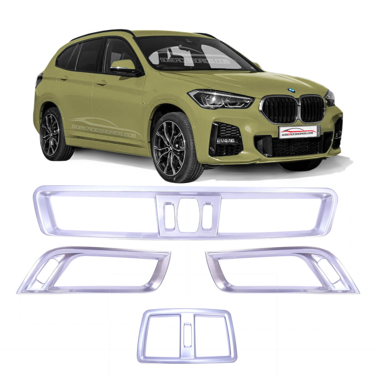 KIT APLIQUE AR CONDICIONADO PRATA BMW X1 Vo6 4 PÇS