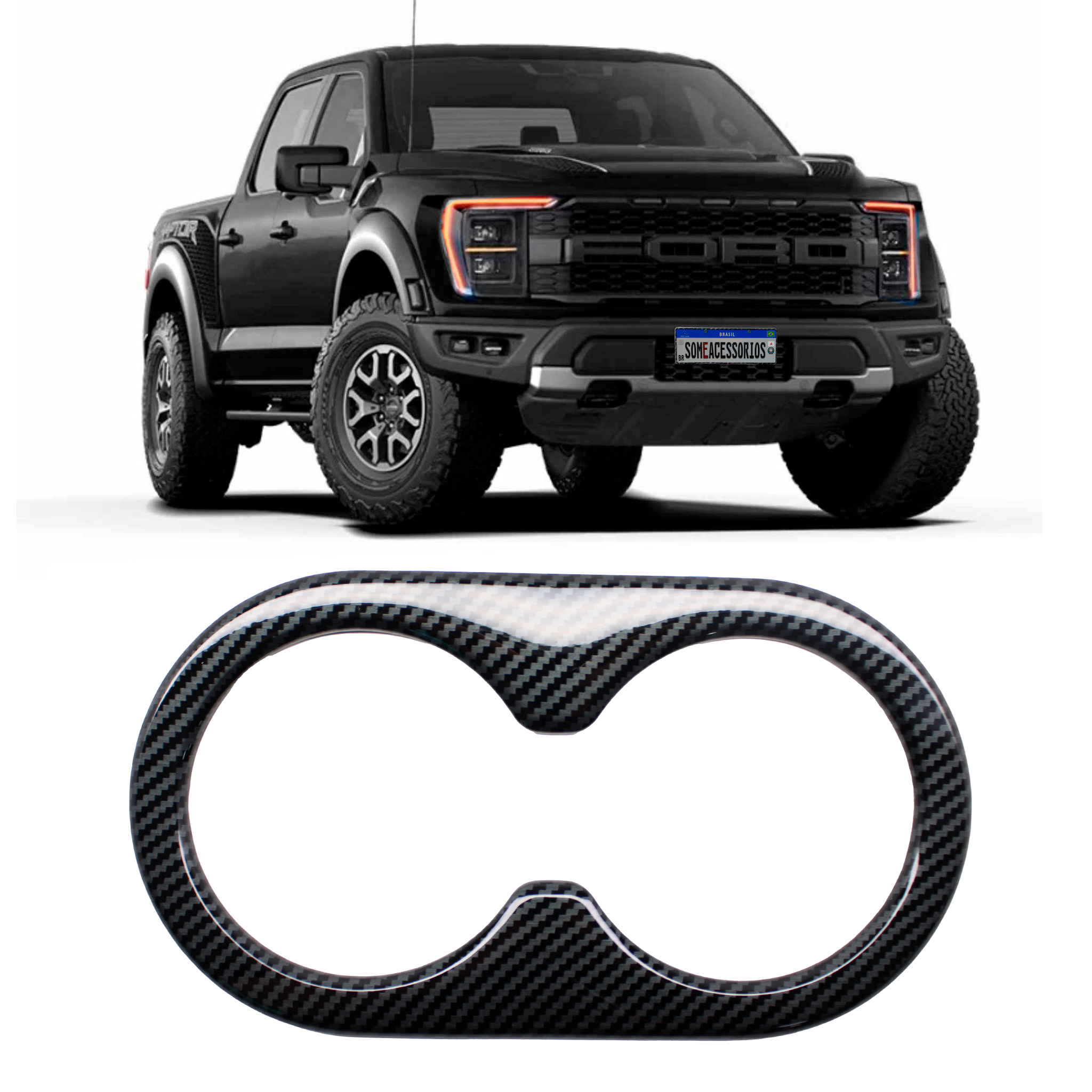 APLIQUE PORTA COPOS FORD RANGER F150 FIBRA DE CARBONO Vo6