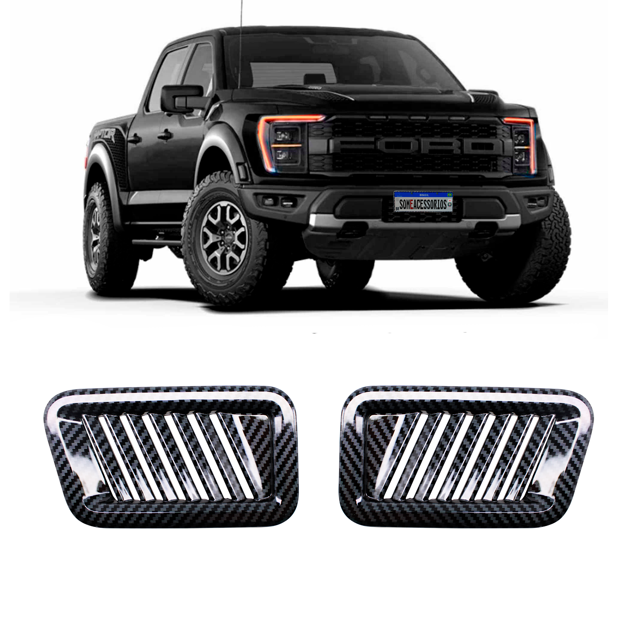 APLIQUE AR CONDICIONADO FORD RANGER F150 FIBRA DE CARBONO Vo6