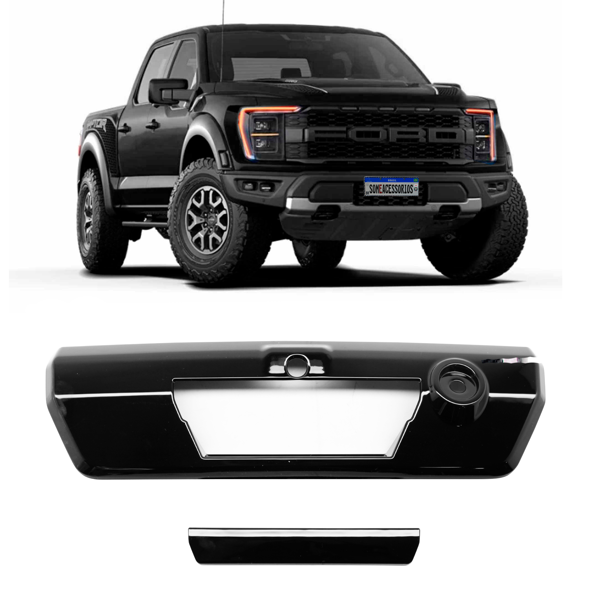 APLIQUE MAÇANETA CAÇAMBA FORD RANGER F150 BLACK PIANO Vo6