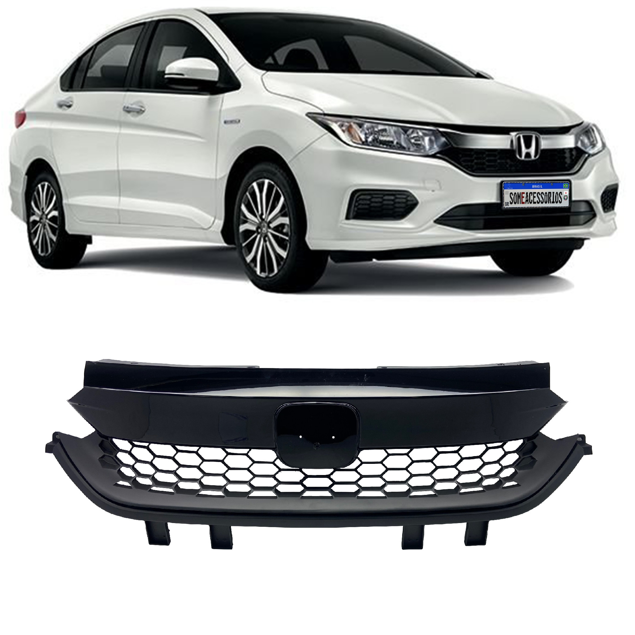 GRADE DIANTEIRA HONDA CITY EM BLACK PIANO Vo6 