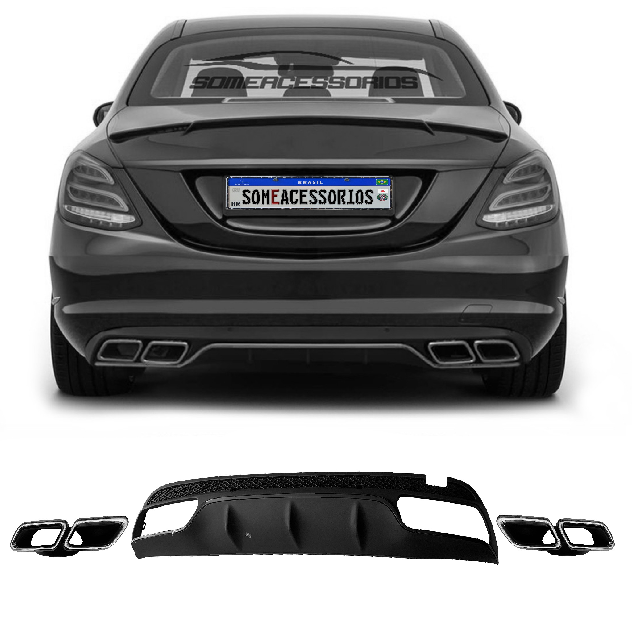 KIT TERMINAL ESCAPAMENTO ESPORTIVO ESTILO C63 MERCEDES CLASSE C W205 C180 C200 C250 Vo6