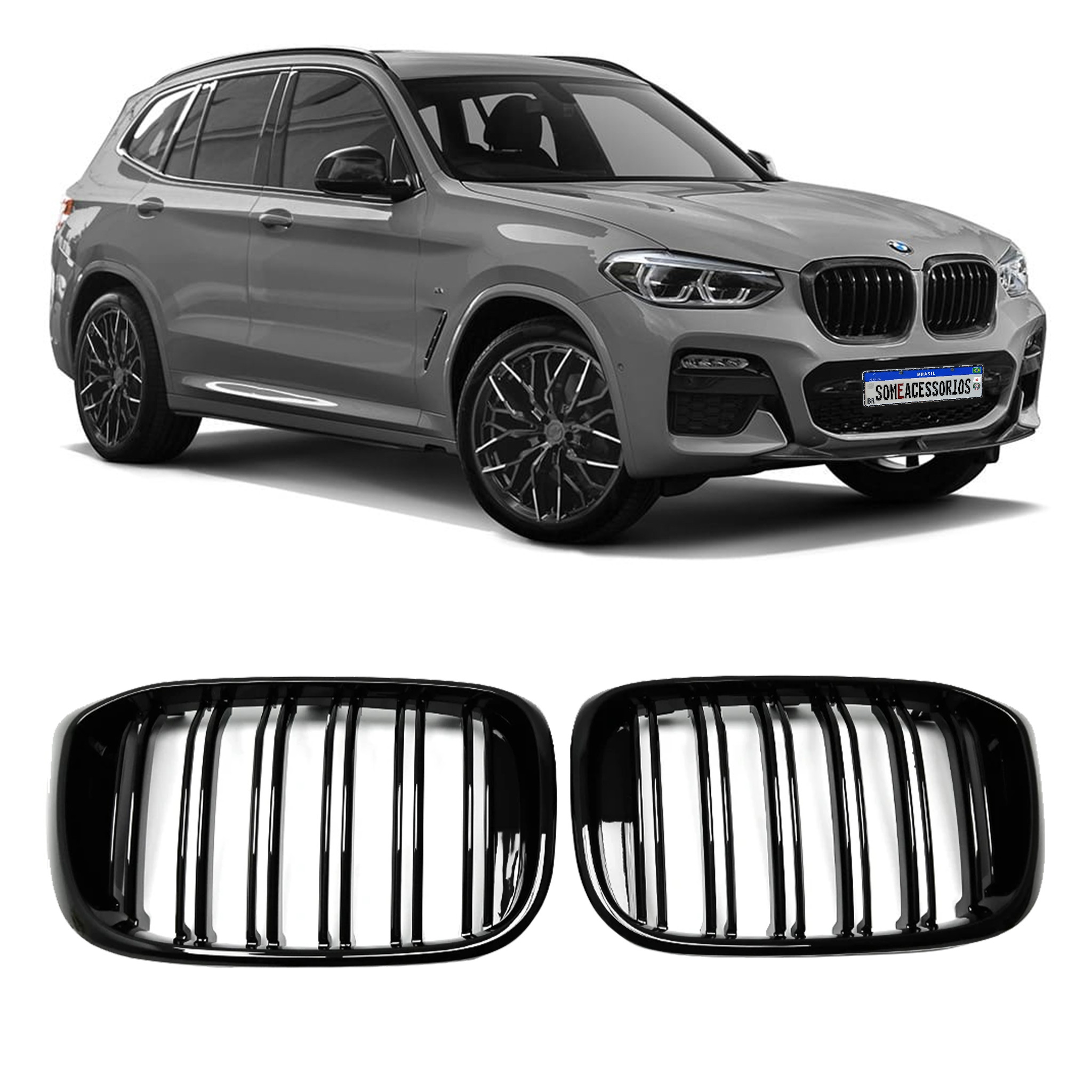 GRADE DIANTEIRA BMW X3 G01 BLACK PIANO Vo6 