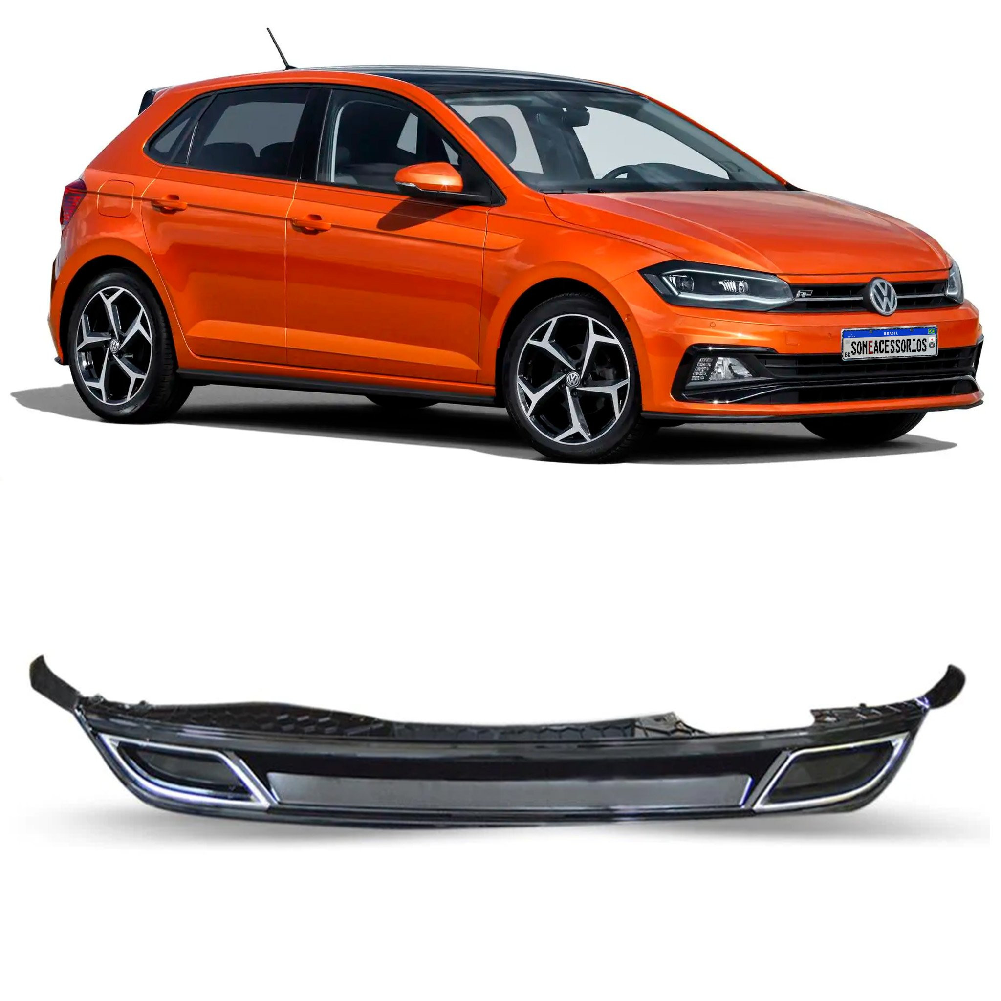 Spoiler Difusor Traseiro Vw Polo R-line Black Piano Vo6