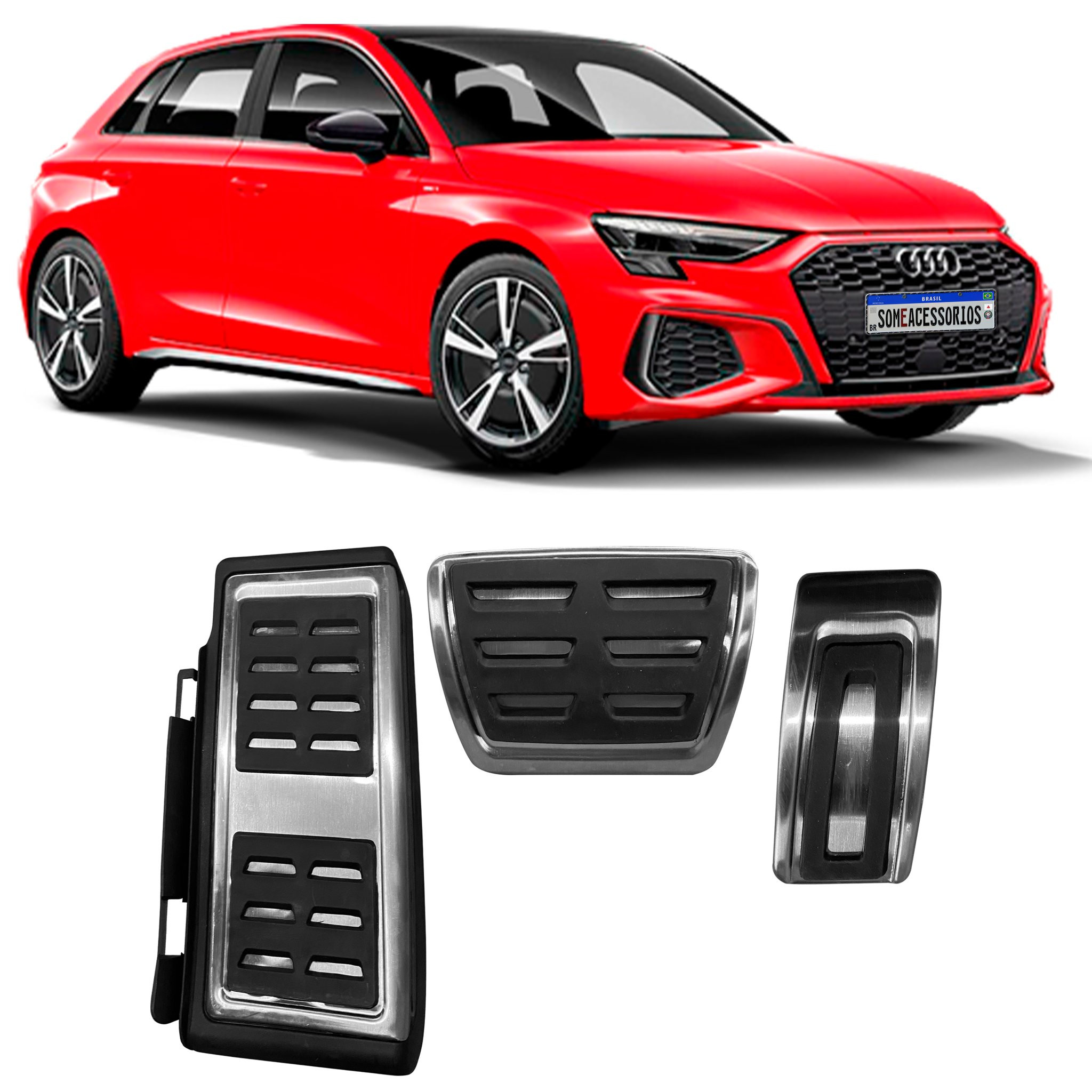 JOGO DE PEDALEIRA AUDI A3 ALUMINIO E BORRACHA Vo6 