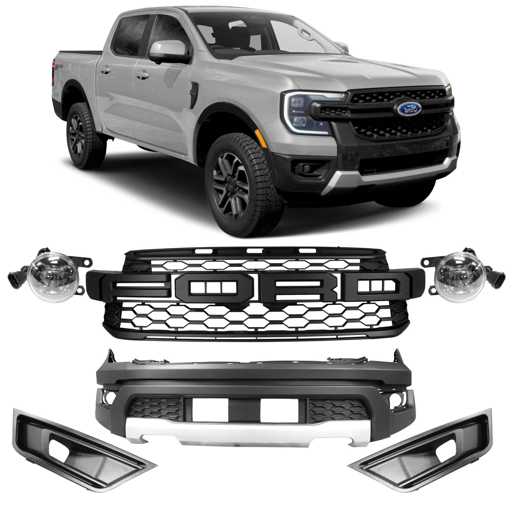 BODY KIT DIANTEIRO FORD RANGER TRANSFORMAÇÃO RAPTOR COM LED Vo6