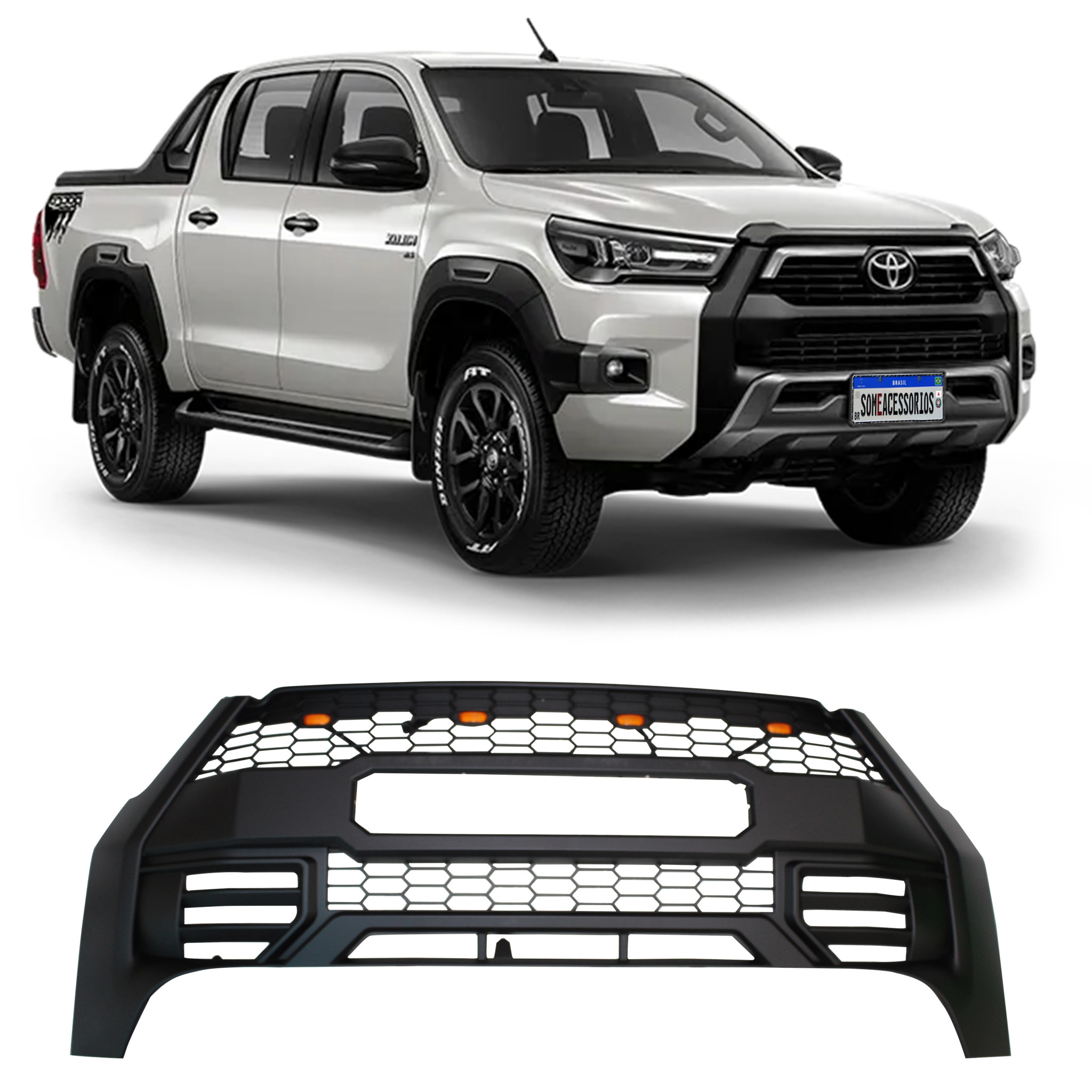 GRADE DIANTEIRA HILUX CONQUEST BLACK COM LED Vo6 