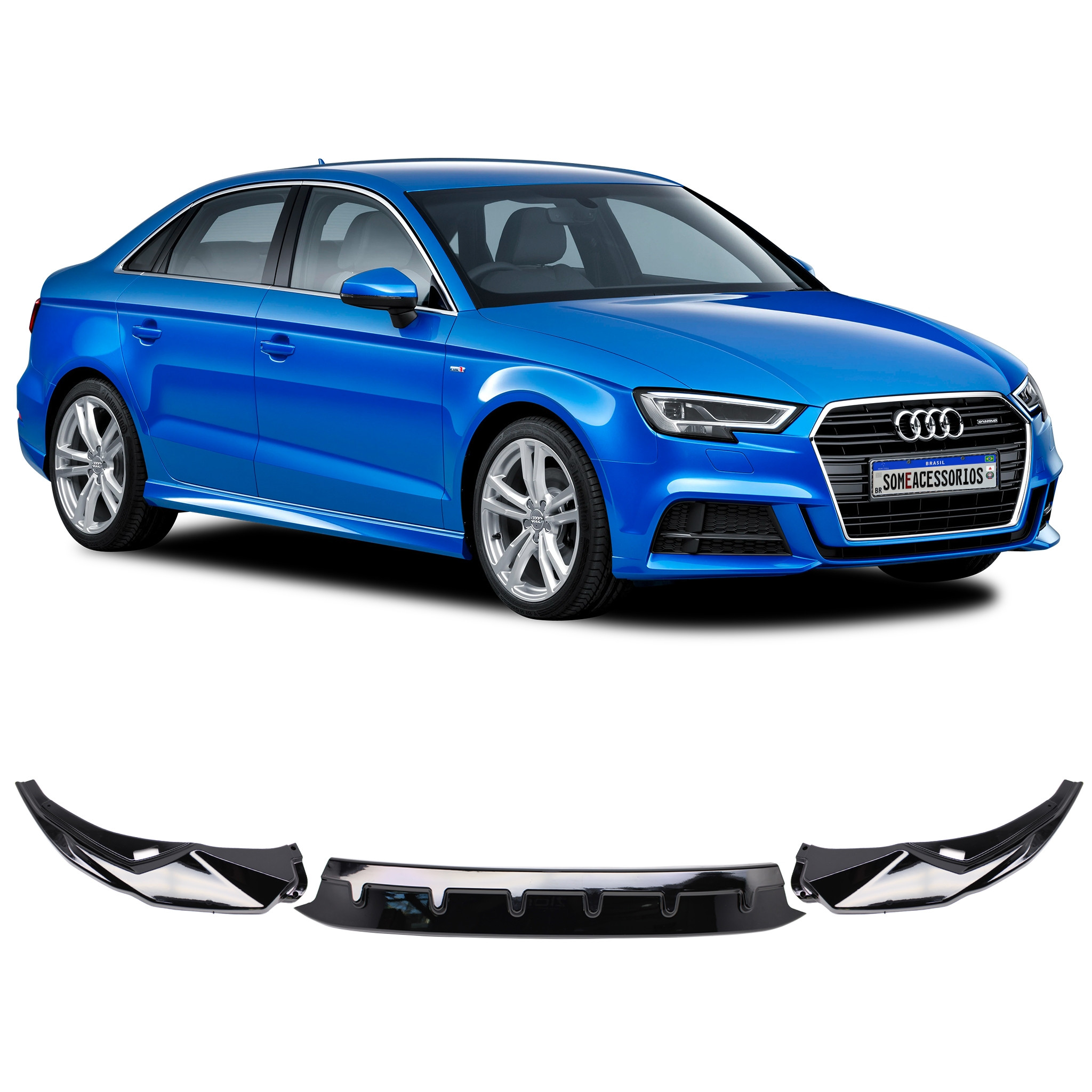 SPOILER DIANTEIRO AUDI A3 HATCHABACK SEDAN BLACK PIANO Vo6 