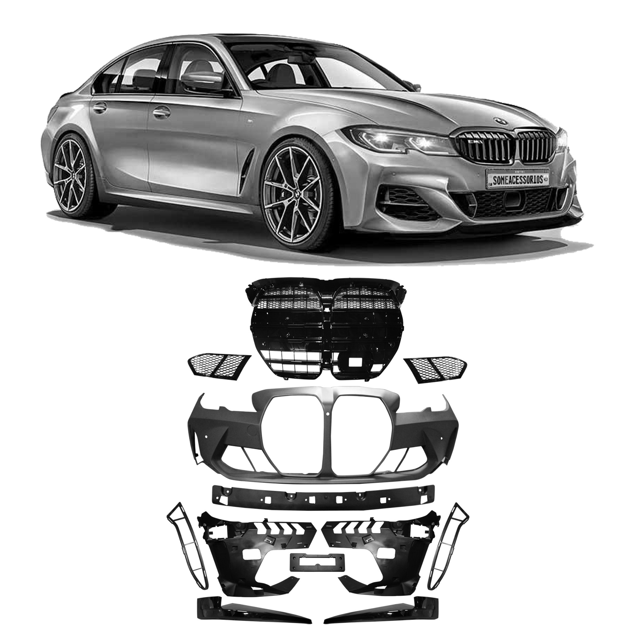 KIT PARA-CHOQUE DIANTEIRO BMW G20 M3 BLACK Vo6 