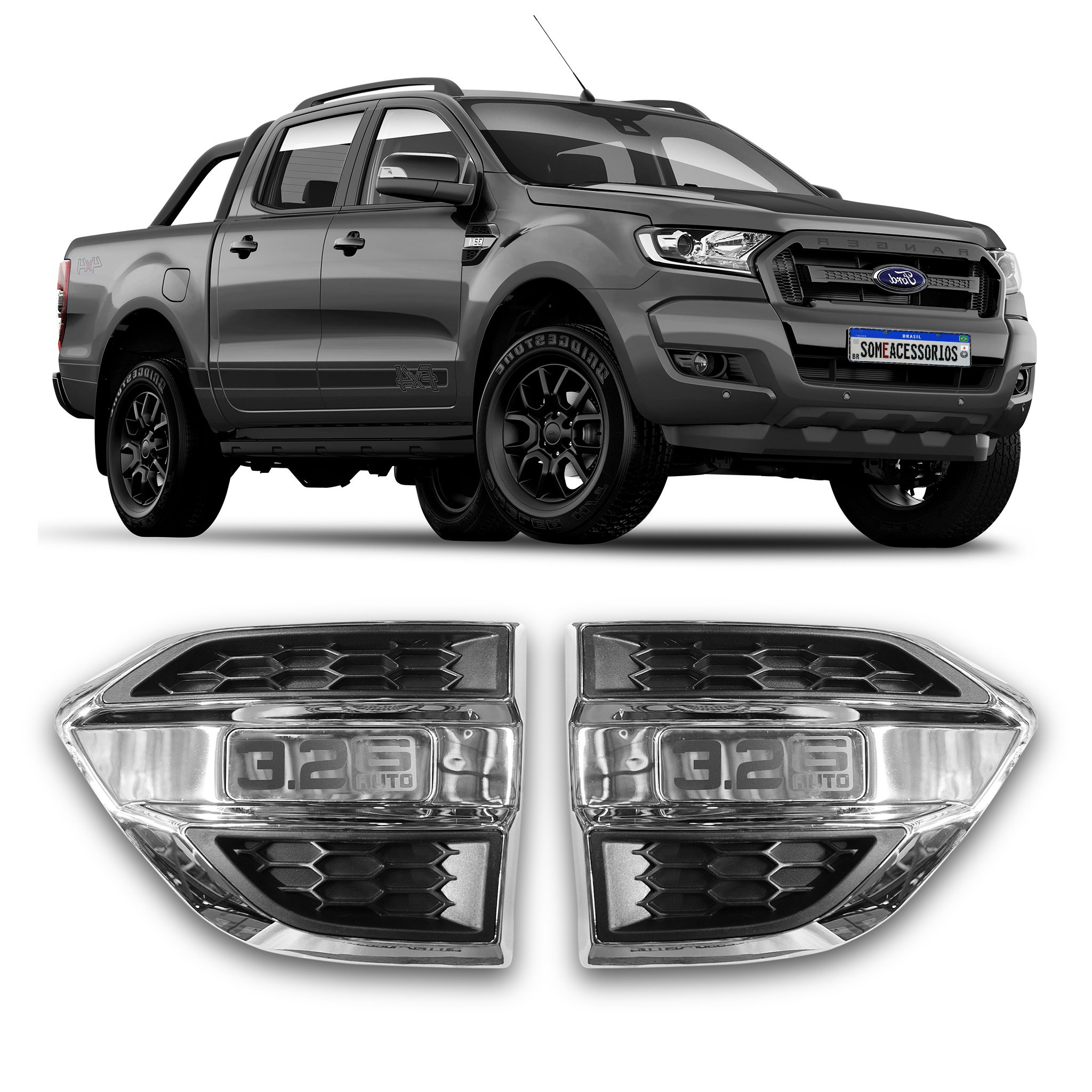 PAR MOLDURA APLIQUE SAIDA DE AR LATERAL FORD RANGER Vo6