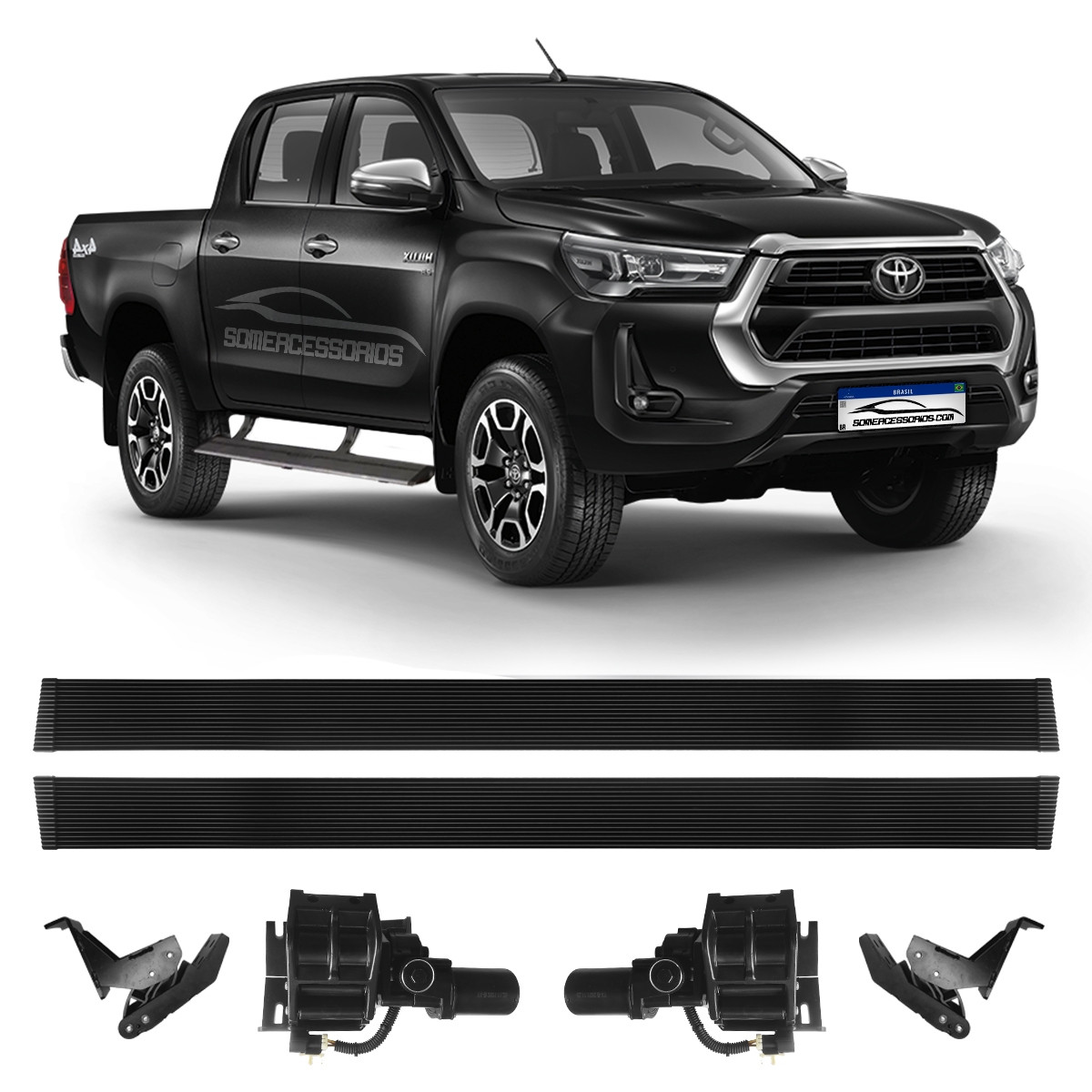 ESTRIBO PLATAFORMA LATERAL HILUX CABINE DUPLA  ELÉTRICO RETRÁTIL POWER SIDE STEP Vo6