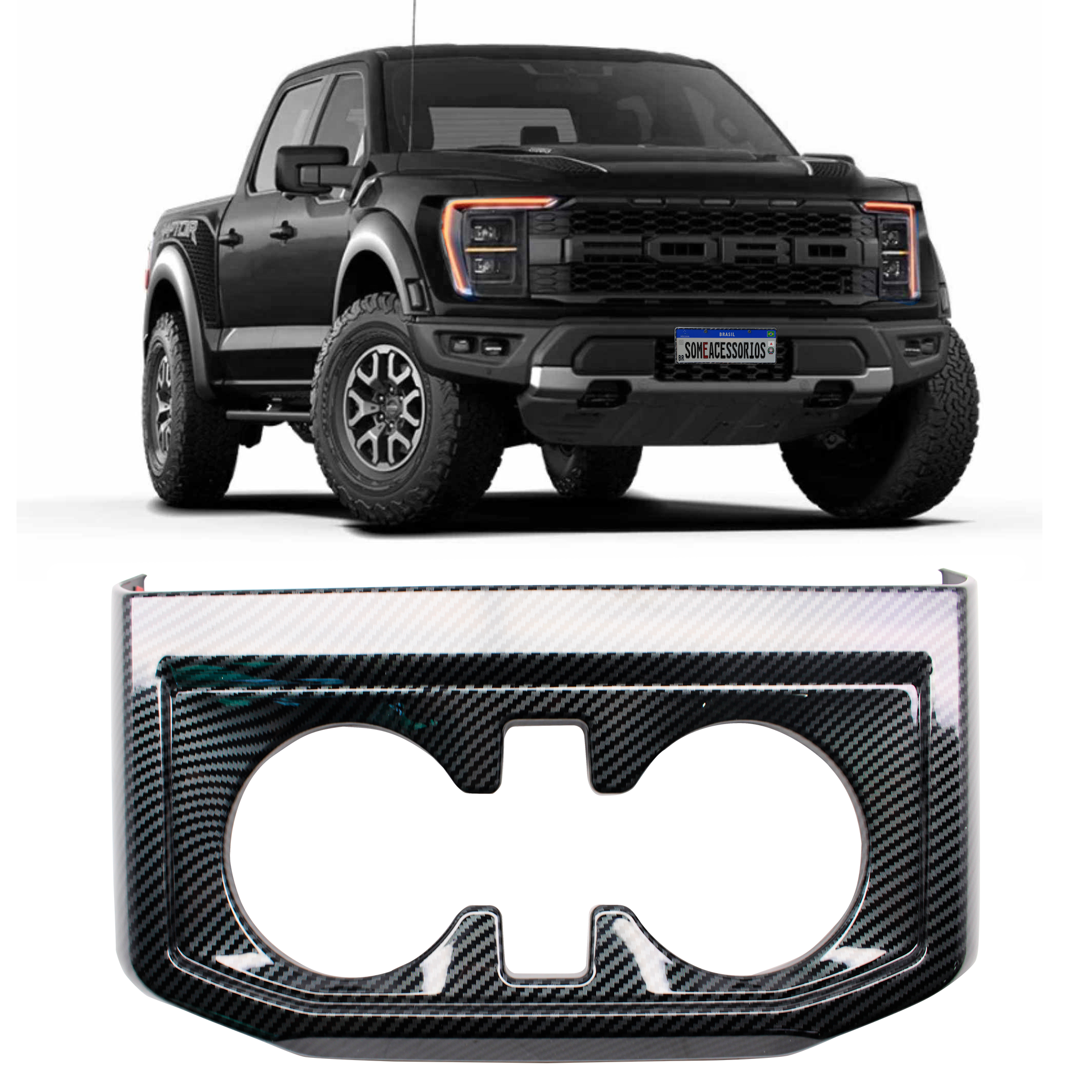 APLIQUE PORTA COPOS FORD RANGER F150 FIBRA DE CARBONO Vo6