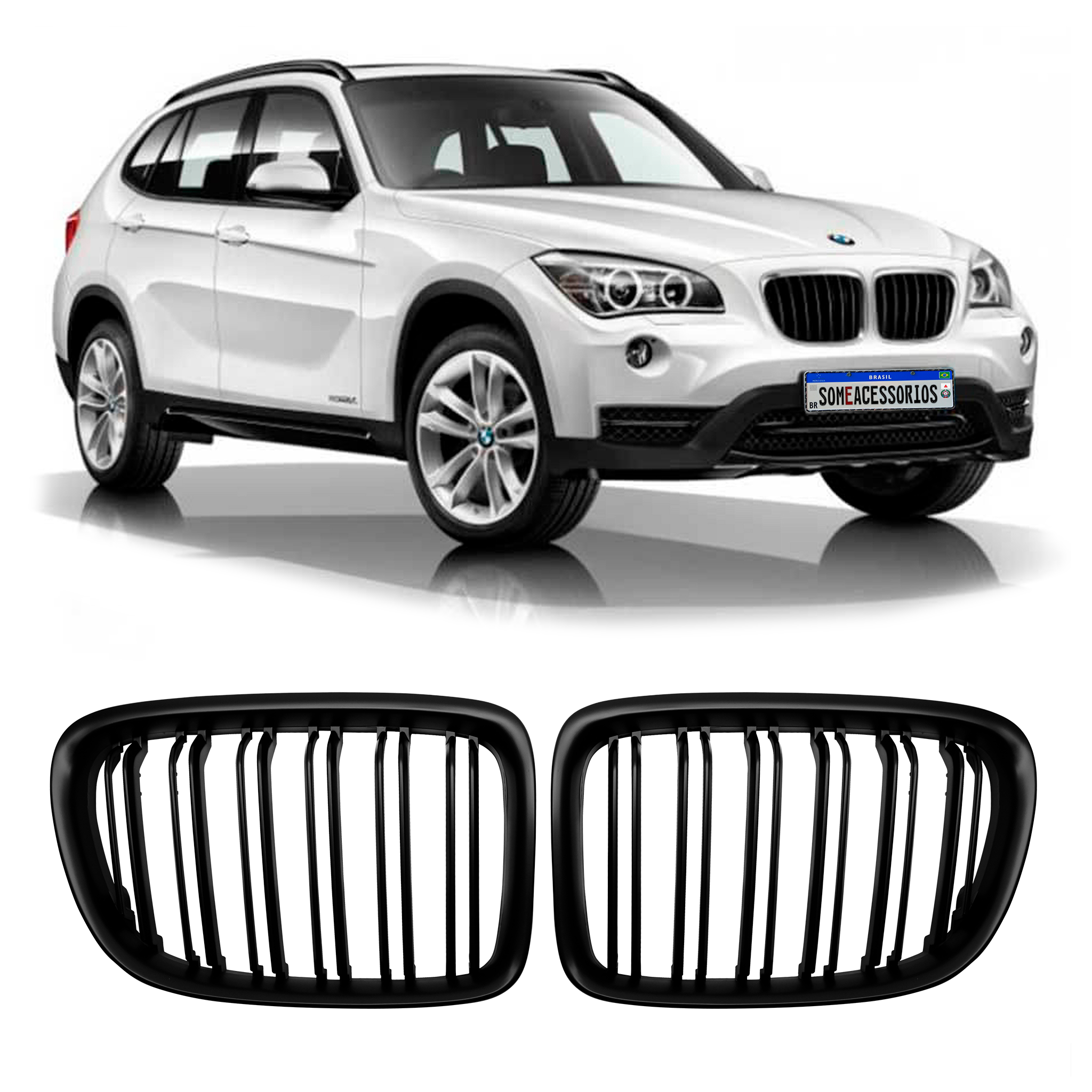 GRADE BMW X1 E84 DOUBLE SLAT PRETO FOSCO Vo6