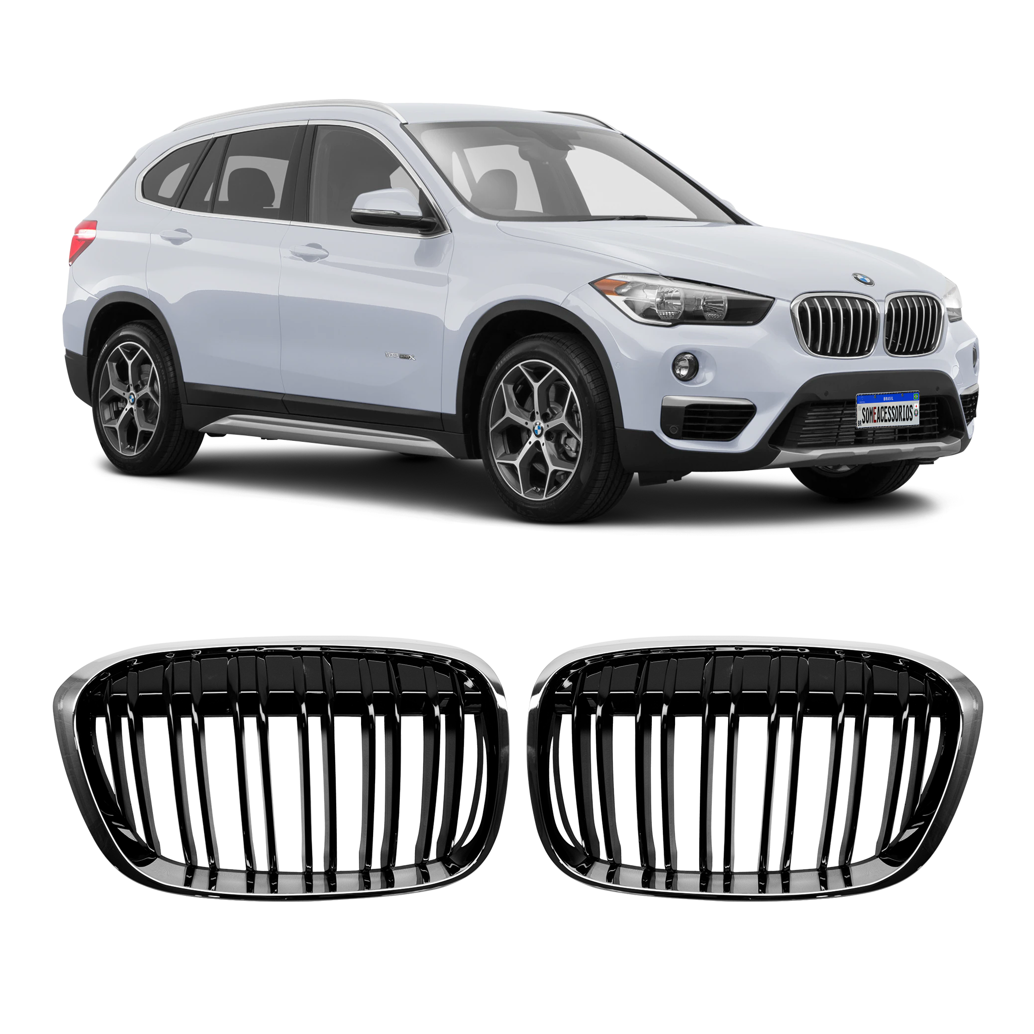 GRADE BMW X1 F48 DOUBLE SLAT CROMADO E BLACK Vo6