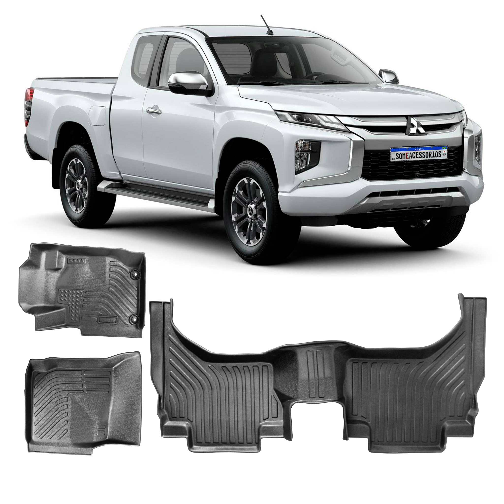 JOGO TAPETE BANDEJA INTERNO MITSUBISHI L200 TRITON EMBORRACHADO Vo6
