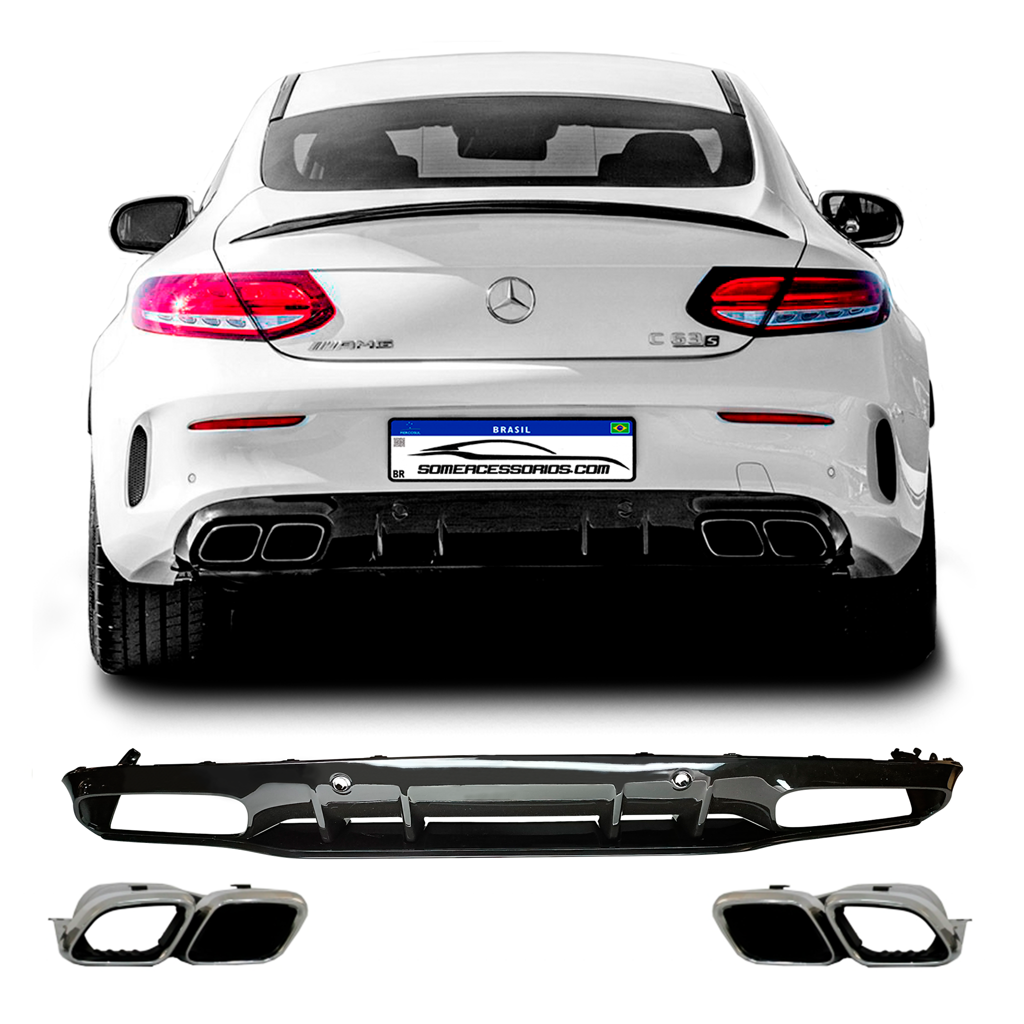SPOILER DIFUSOR COM PONTEIRA MERCEDES CLASSE C W205/C205 AMG COUPE Vo6