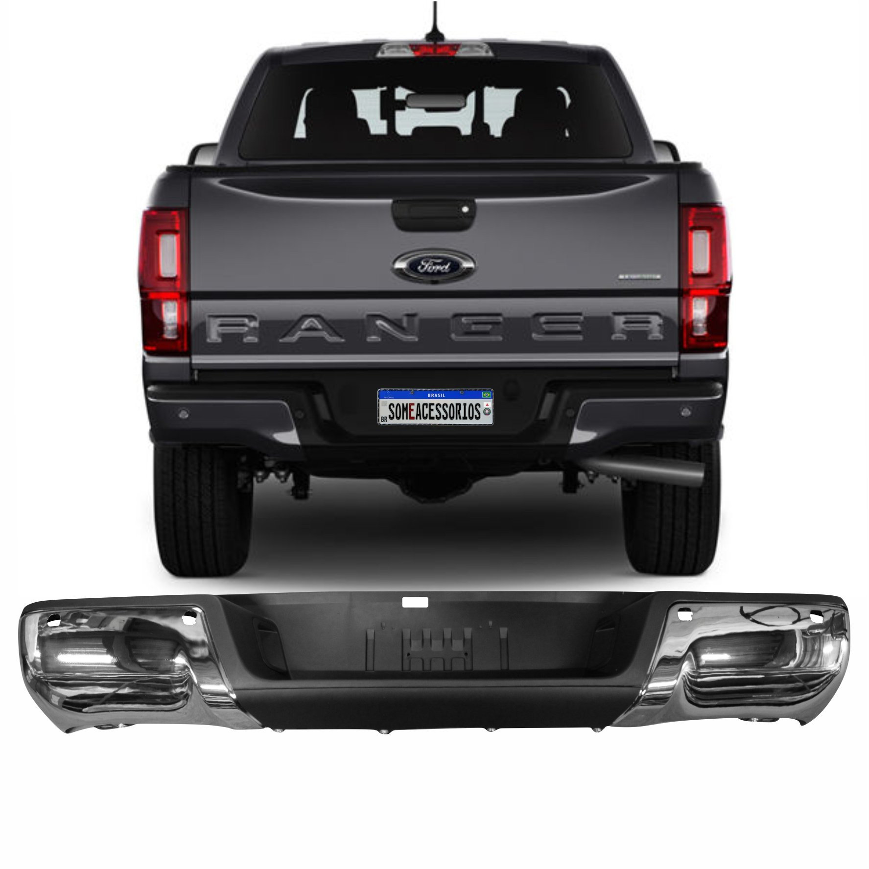 PARACHOQUE TRASEIRO FORD RANGER ACABAMENTO CROMO Vo6