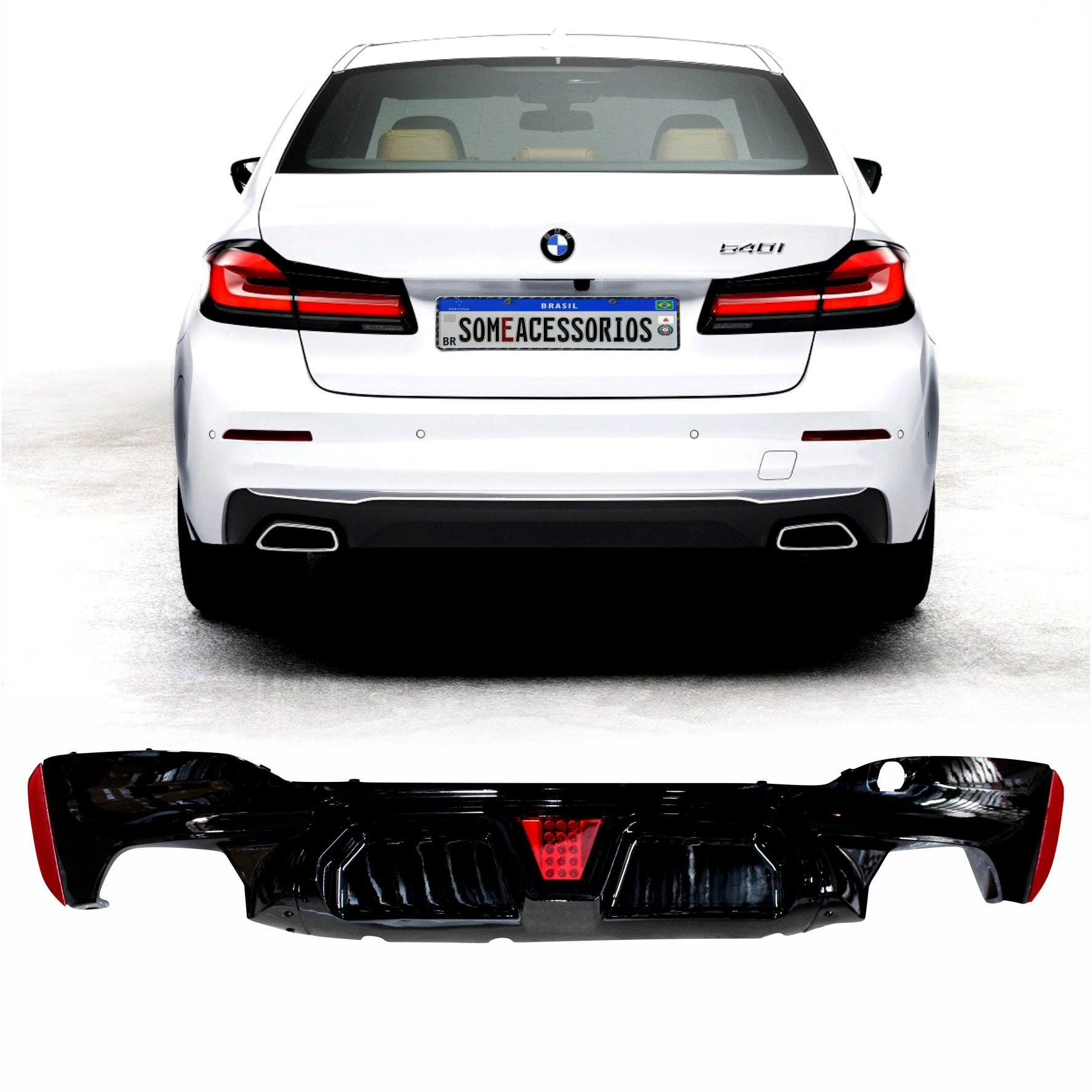 DIFUSOR TRASEIRO BMW SERIE 5 G30 G38 SAIDA DUPLA BI LATERAL COM BREAK LIGHT Vo6