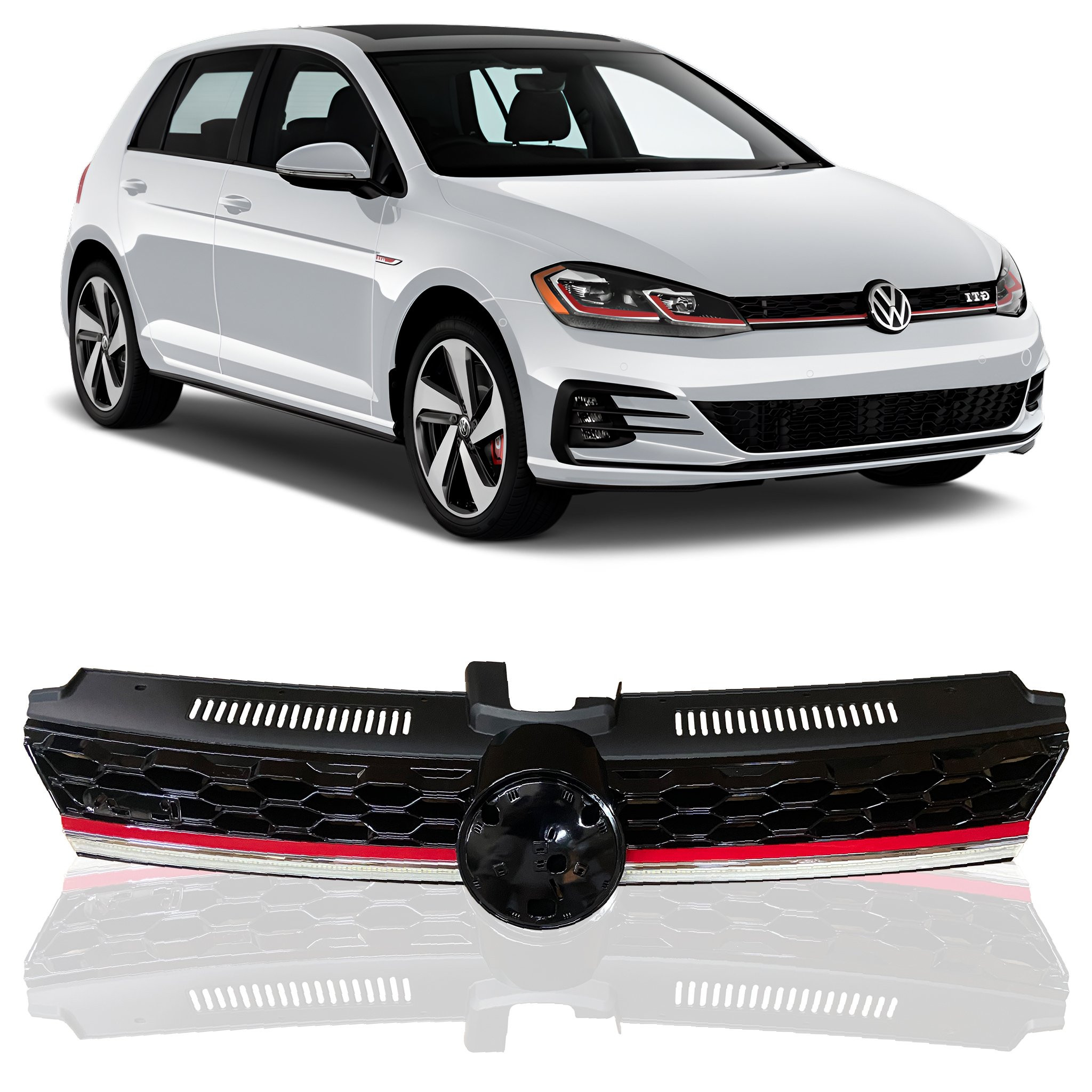 GRADE DIANTEIRA VW GOLF 7.5 GTI PRETA E VERMELHA COM LEDS Vo6