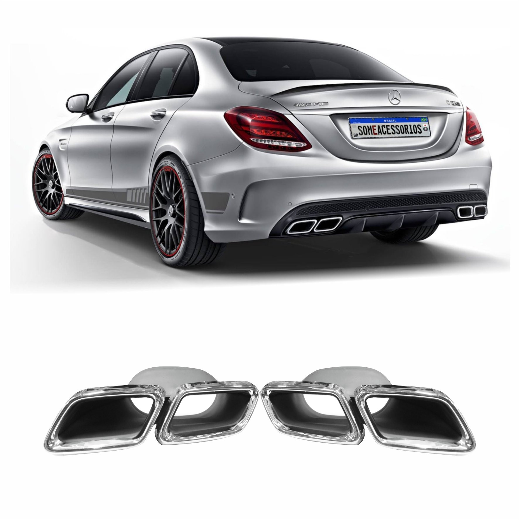 PAR PONTEIRA ESCAPAMENTO MERCEDES CLASSE C W205 CROMADA Vo6