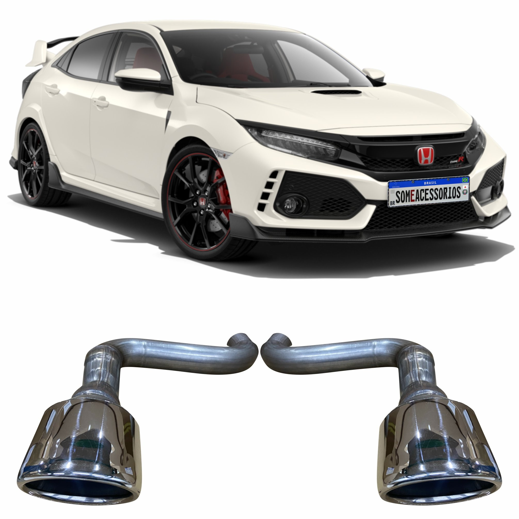 PAR ESCAPAMENTO HONDA CIVIC  TYPE-R PONTEIRA METALICA BI LATERAL Vo6