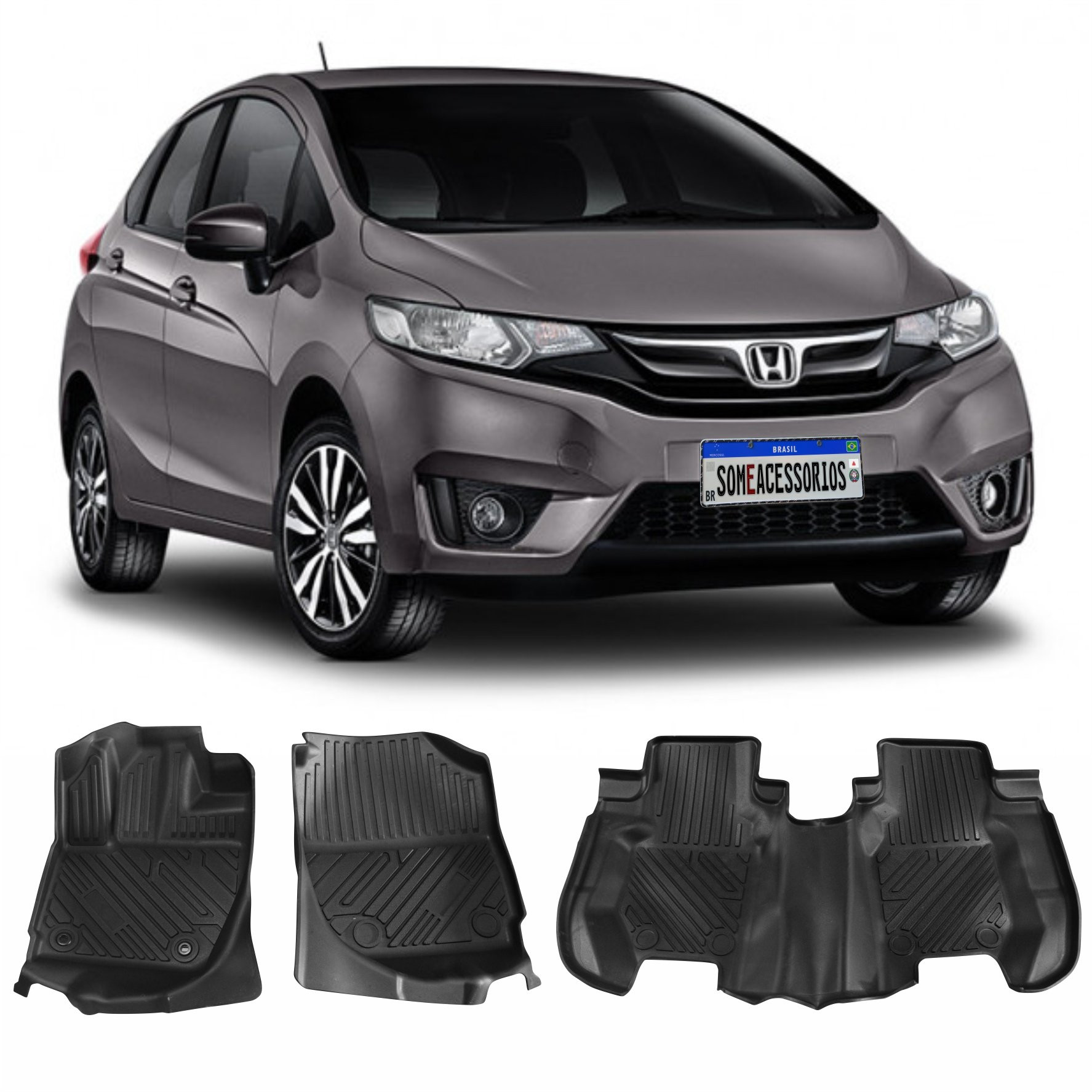  Tapete Honda Fit 3 Peças Modelo Bandeja Emborrachado Vo6