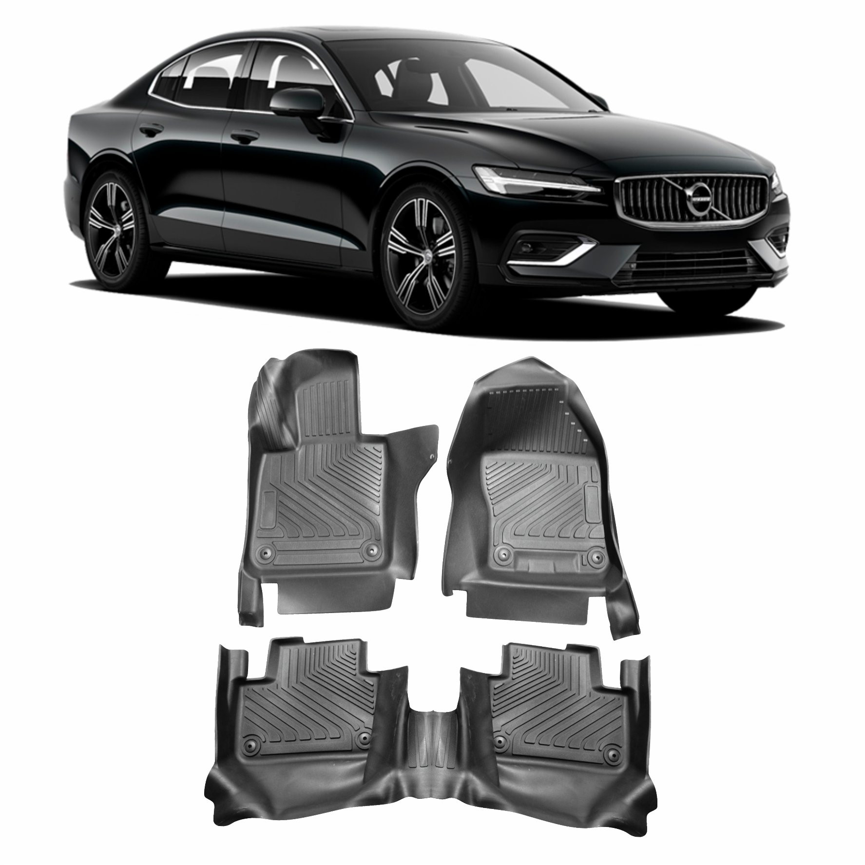 JOGO DE TAPETE VOLVO S60 MODELO BANDEJA 3 PEÇAS EMBORRACHADO Vo6