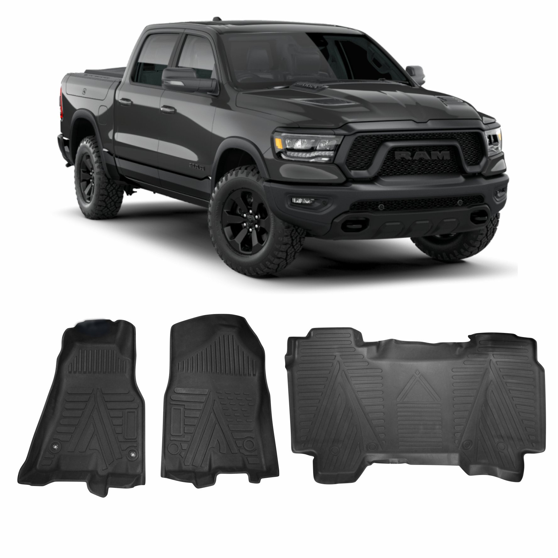 JOGO DE TAPETE DODGE RAM 1500 REBEL 3 PÇAS BANDEJA EMBORRACHADO Vo6