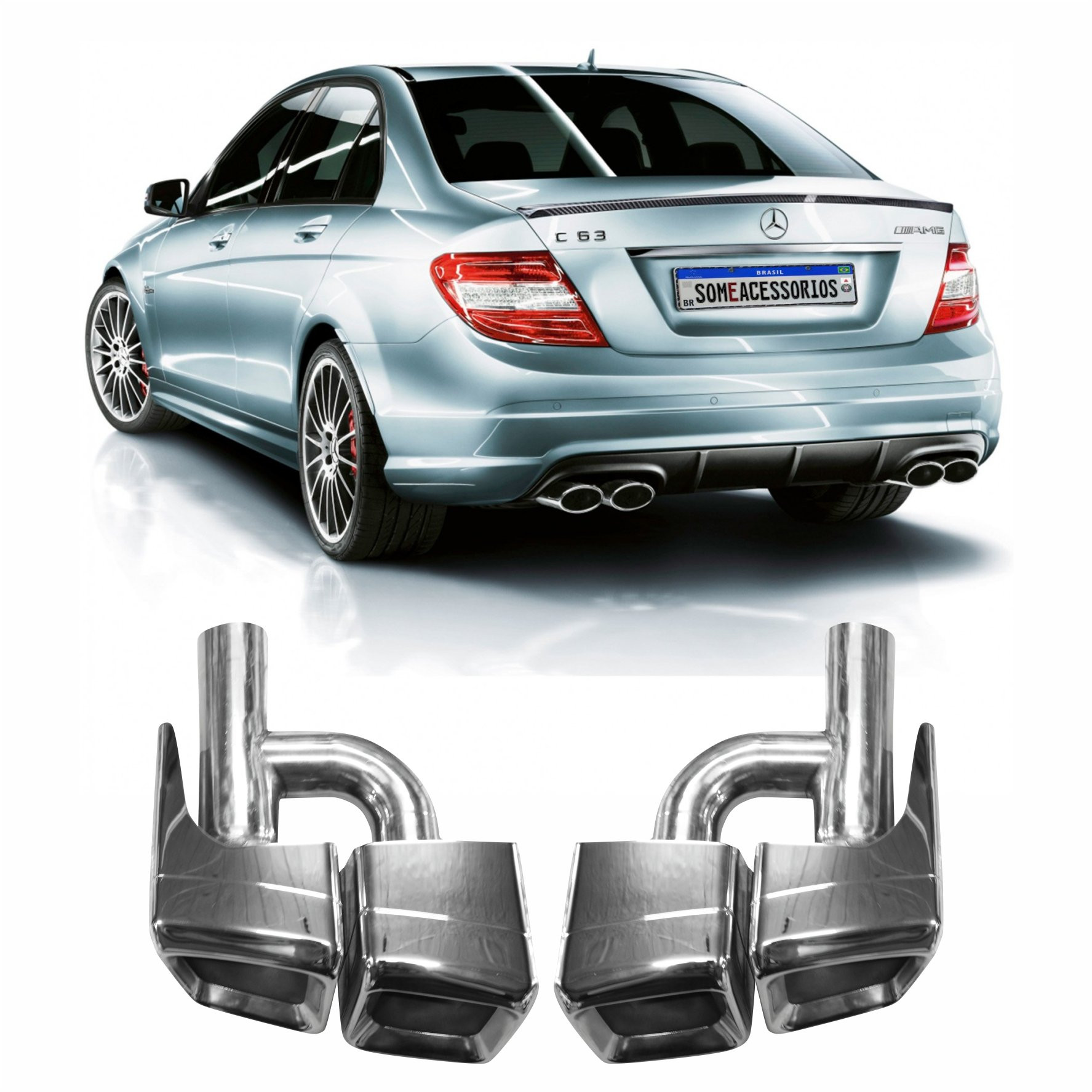 PAR PONTEIRA ESCAPAMENTO MERCEDES BENZ CLASSE C W204 C63 AÇO INOX Vo6