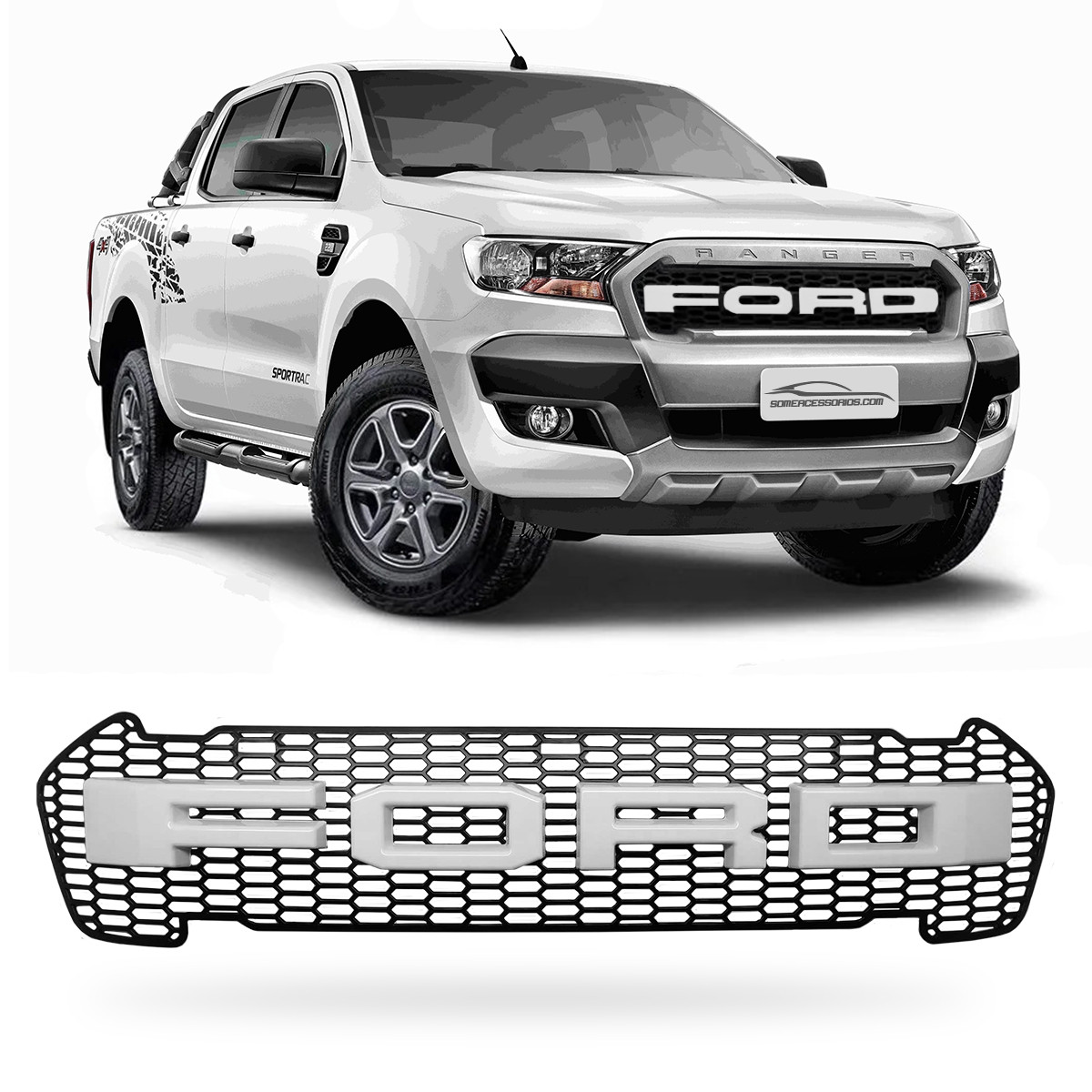 GRADE DIANTEIRO FORD RANGER RAPTOR LOGO BRANCO Vo6