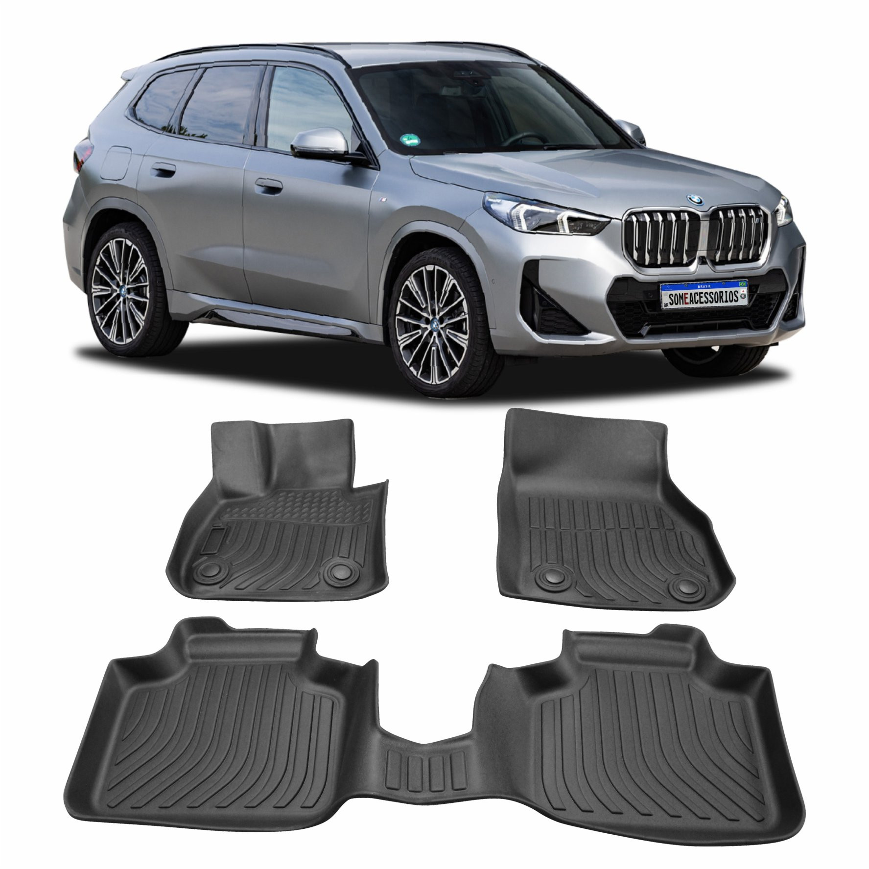 JOGO DE TAPETE INTERNO BMW X1 U11 MODELO BANDEJA EMBORRACHADO 3 PEÇAS Vo6