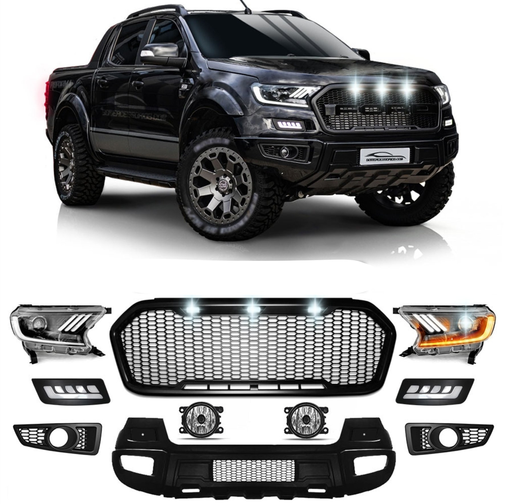 BODY KIT FORD RANGER MODELO RAPTOR COM FAROIS E CAPO Vo6