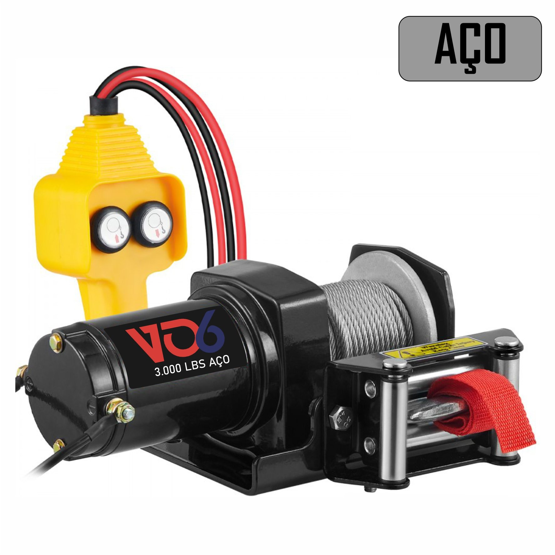 GUINCHO ELETRICO 12V 3000 LBS CABO AÇO 25M GUIA ROLETES Vo6 