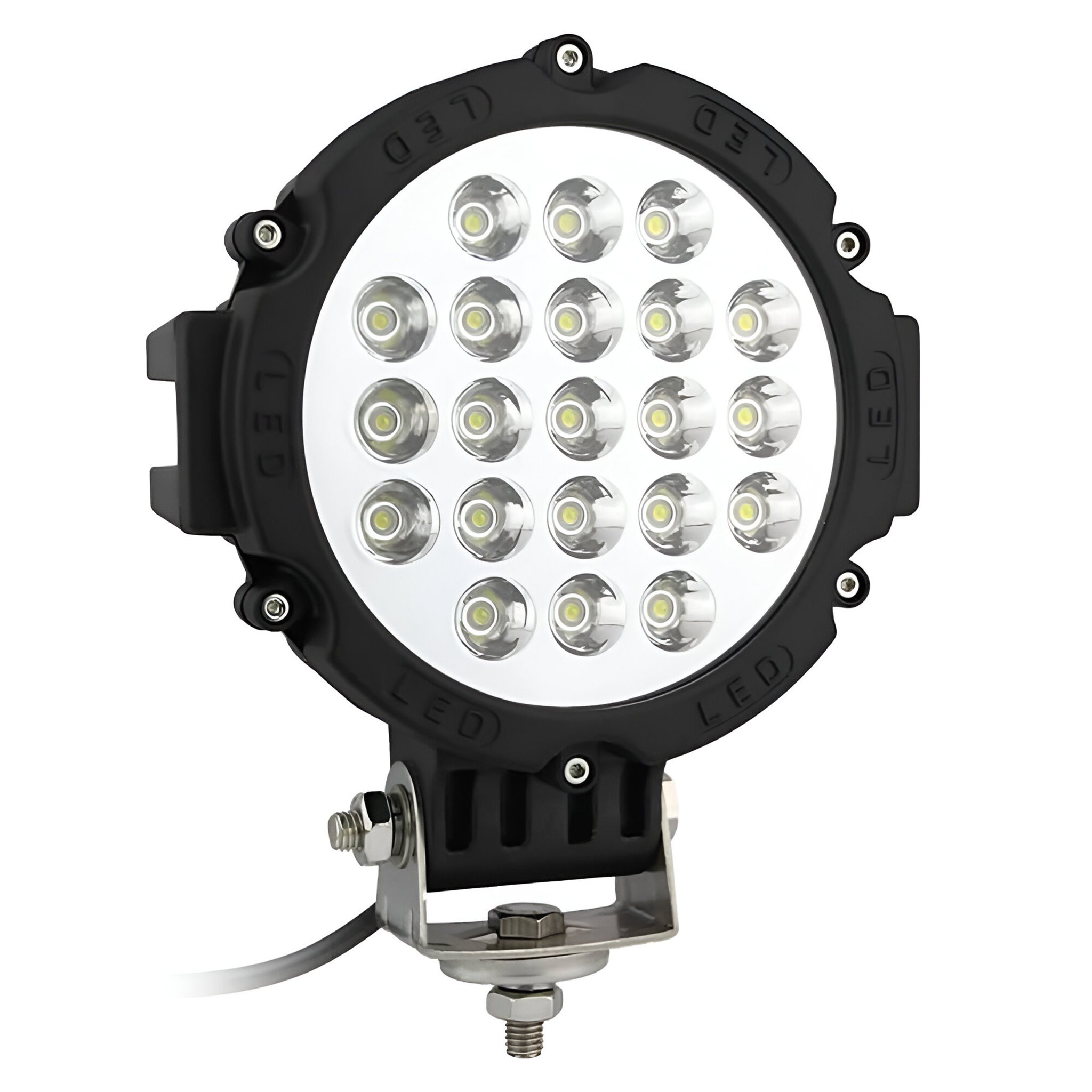 FAROL DE MILHA LED AUXILIAR SPOT 21 LEDS 63W REDONDO OFF ROAD PRETO Vo6