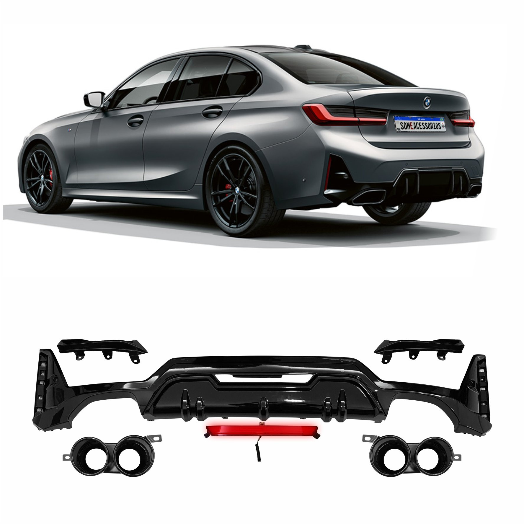DIFUSOR TRASEIRO BMW G28 COM LUZ BREAK LIGHT E PONTEIRAS Vo6 