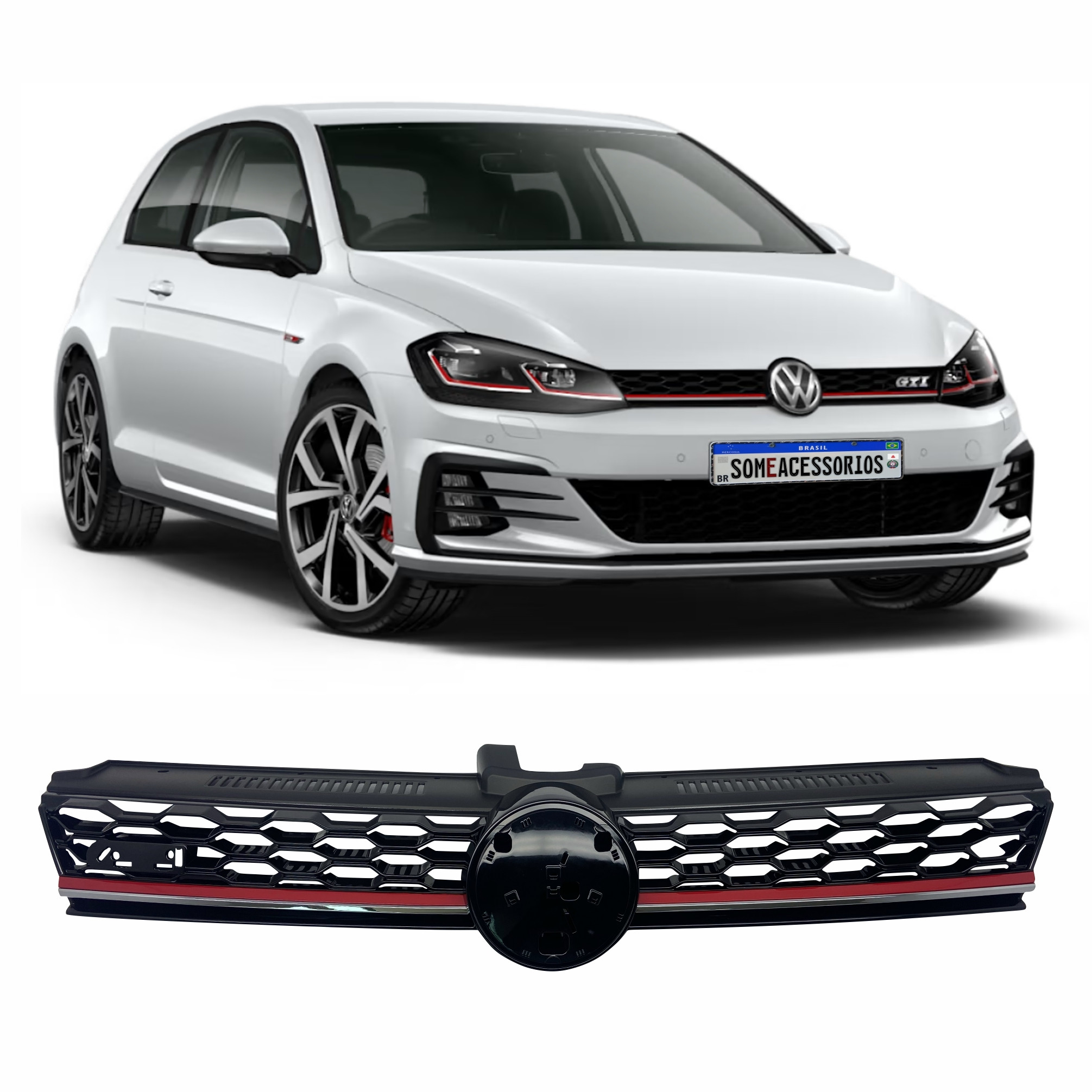 GRADE FRONTAL COLMEIA VERMELHA GOLF GTI MK 7.5 Vo6