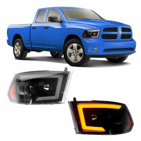 PAR FAROL PRINCIPAL DODGE RAM 1500 FULL LED SEQUENCIAL BLACK Vo6