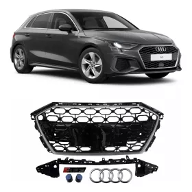 GRADE AUDI A3 MODELO RS3 BLACK PIANO DETALHES PRATA Vo6