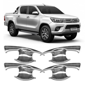 MOLDURA APLIQUE MAÇANETA CONCHA HILUX 2016 EM DIANTE MODELO ASA CROMADO 4PÇS Vo6