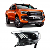 FAROL DIREITO FORD RANGER MODELO MUSTANG DRL DAYLIGHT E RETROPROJETOR Vo6