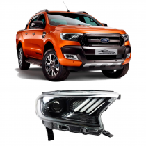 FAROL ESQUERDO FORD RANGER MODELO MUSTANG DRL DAYLIGHT E RETROPROJETOR Vo6