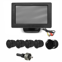 KIT ESTACIONAMENTO AUTOMOTIVO MONITOR 4,3' 1 CAMERA 4 SENSORES RÉ PRETO Vo6