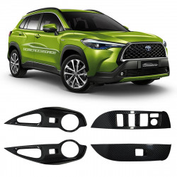 APLIQUE BOTOES VIDRO TOYOTA COROLLA CROSS FIBRA CARBONO Vo6