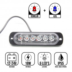 FAROL STROBO 6 LEDS VERMELHO E AZUL SOMEACESSORIOS Vo6